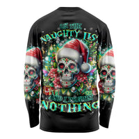 Christmas Skull Long Sleeve Shirt On The Naughty List I Regret Nothing - Wonder Print Shop