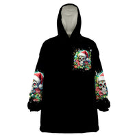 Christmas Skull Wearable Blanket Hoodie On The Naughty List I Regret Nothing - Wonder Print Shop