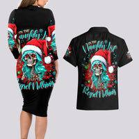 Christmas Skull Lady Couples Matching Long Sleeve Bodycon Dress and Hawaiian Shirt On The Naughty List I Regret Nothing - Wonder Print Shop