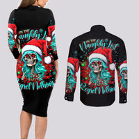 Christmas Skull Lady Couples Matching Long Sleeve Bodycon Dress and Long Sleeve Button Shirt On The Naughty List I Regret Nothing - Wonder Print Shop