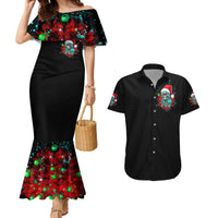 Christmas Skull Lady Couples Matching Mermaid Dress and Hawaiian Shirt On The Naughty List I Regret Nothing - Wonder Print Shop