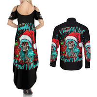 Christmas Skull Lady Couples Matching Summer Maxi Dress and Long Sleeve Button Shirt On The Naughty List I Regret Nothing - Wonder Print Shop