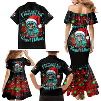 Christmas Skull Lady Family Matching Mermaid Dress and Hawaiian Shirt On The Naughty List I Regret Nothing - Wonder Print Shop