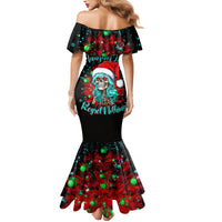 Christmas Skull Lady Family Matching Mermaid Dress and Hawaiian Shirt On The Naughty List I Regret Nothing - Wonder Print Shop