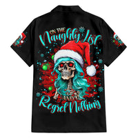 Christmas Skull Lady Family Matching Off Shoulder Short Dress and Hawaiian Shirt On The Naughty List I Regret Nothing - Wonder Print Shop