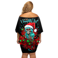 Christmas Skull Lady Family Matching Off Shoulder Short Dress and Hawaiian Shirt On The Naughty List I Regret Nothing - Wonder Print Shop