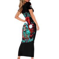 Christmas Skull Lady Family Matching Short Sleeve Bodycon Dress and Hawaiian Shirt On The Naughty List I Regret Nothing - Wonder Print Shop