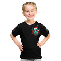 Christmas Skull Lady Kid T Shirt On The Naughty List I Regret Nothing - Wonder Print Shop
