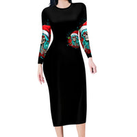 Christmas Skull Lady Long Sleeve Bodycon Dress On The Naughty List I Regret Nothing - Wonder Print Shop