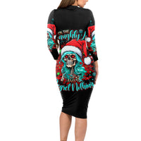 Christmas Skull Lady Long Sleeve Bodycon Dress On The Naughty List I Regret Nothing - Wonder Print Shop