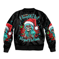 Christmas Skull Lady Sleeve Zip Bomber Jacket On The Naughty List I Regret Nothing - Wonder Print Shop