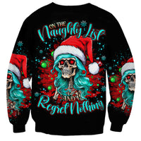 Christmas Skull Lady Sweatshirt On The Naughty List I Regret Nothing - Wonder Print Shop