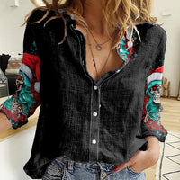 Christmas Skull Lady Women Casual Shirt On The Naughty List I Regret Nothing - Wonder Print Shop