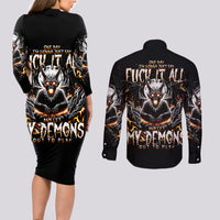 Demon Skull Couples Matching Long Sleeve Bodycon Dress and Long Sleeve Button Shirt One Day I Gonna Say Fuck It All - Wonder Print Shop