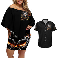 Demon Skull Couples Matching Off Shoulder Short Dress and Hawaiian Shirt One Day I Gonna Say Fuck It All - Wonder Print Shop