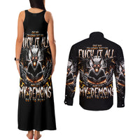 Demon Skull Couples Matching Tank Maxi Dress and Long Sleeve Button Shirt One Day I Gonna Say Fuck It All - Wonder Print Shop