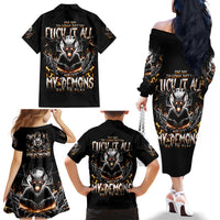 Demon Skull Family Matching Off Shoulder Long Sleeve Dress and Hawaiian Shirt One Day I Gonna Say Fuck It All - Wonder Print Shop