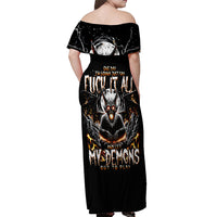 Demon Skull Off Shoulder Maxi Dress One Day I Gonna Say Fuck It All - Wonder Print Shop