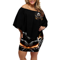 Demon Skull Off Shoulder Short Dress One Day I Gonna Say Fuck It All - Wonder Print Shop