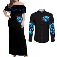 Demon Skull Couples Matching Off Shoulder Maxi Dress and Long Sleeve Button Shirt One Day I Gonna Say Fuck It All - Wonder Print Shop
