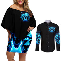 Demon Skull Couples Matching Off Shoulder Short Dress and Long Sleeve Button Shirt One Day I Gonna Say Fuck It All - Wonder Print Shop