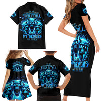 Demon Skull Family Matching Short Sleeve Bodycon Dress and Hawaiian Shirt One Day I Gonna Say Fuck It All - Wonder Print Shop