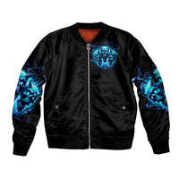 Demon Skull Sleeve Zip Bomber Jacket One Day I Gonna Say Fuck It All - Wonder Print Shop