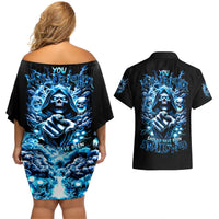 Thunder Skull Couples Matching Off Shoulder Short Dress and Hawaiian Shirt You My Friend Should Have Been Swallowed - Wonder Print Shop