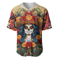 Day of Dead Lady Baseball Jersey Sugar Skull Field Rose Lady - Wonder Print Shop