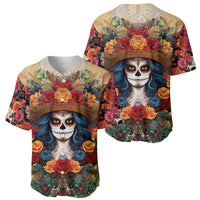Day of Dead Lady Baseball Jersey Sugar Skull Field Rose Lady - Wonder Print Shop
