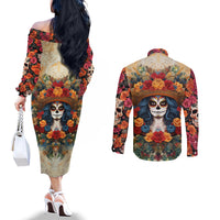 day-of-dead-lady-couples-matching-off-the-shoulder-long-sleeve-dress-and-long-sleeve-button-shirt-sugar-skull-field-rose-lady
