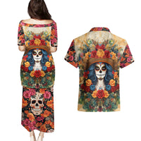 Day of Dead Lady Couples Matching Puletasi Dress and Hawaiian Shirt Sugar Skull Field Rose Lady - Wonder Print Shop