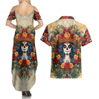 Day of Dead Lady Couples Matching Summer Maxi Dress and Hawaiian Shirt Sugar Skull Field Rose Lady - Wonder Print Shop