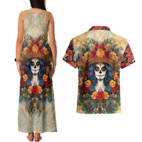 Day of Dead Lady Couples Matching Tank Maxi Dress and Hawaiian Shirt Sugar Skull Field Rose Lady - Wonder Print Shop