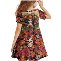 Day of Dead Lady Family Matching Mermaid Dress and Hawaiian Shirt Sugar Skull Field Rose Lady - Wonder Print Shop