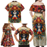 Day of Dead Lady Family Matching Off Shoulder Maxi Dress and Hawaiian Shirt Sugar Skull Field Rose Lady - Wonder Print Shop