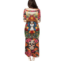 Day of Dead Lady Family Matching Puletasi Dress and Hawaiian Shirt Sugar Skull Field Rose Lady - Wonder Print Shop
