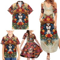 Day of Dead Lady Family Matching Summer Maxi Dress and Hawaiian Shirt Sugar Skull Field Rose Lady - Wonder Print Shop