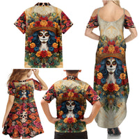 Day of Dead Lady Family Matching Summer Maxi Dress and Hawaiian Shirt Sugar Skull Field Rose Lady - Wonder Print Shop