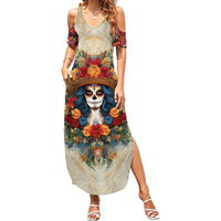 Day of Dead Lady Family Matching Summer Maxi Dress and Hawaiian Shirt Sugar Skull Field Rose Lady - Wonder Print Shop