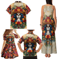 Day of Dead Lady Family Matching Tank Maxi Dress and Hawaiian Shirt Sugar Skull Field Rose Lady - Wonder Print Shop
