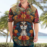 Day of Dead Lady Hawaiian Shirt Sugar Skull Field Rose Lady - Wonder Print Shop