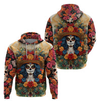 Day of Dead Lady Hoodie Sugar Skull Field Rose Lady - Wonder Print Shop