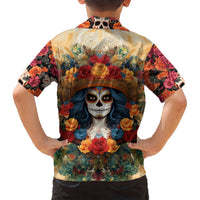 Day of Dead Lady Kid Hawaiian Shirt Sugar Skull Field Rose Lady - Wonder Print Shop
