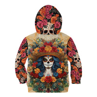 Day of Dead Lady Kid Hoodie Sugar Skull Field Rose Lady - Wonder Print Shop