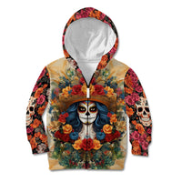 Day of Dead Lady Kid Hoodie Sugar Skull Field Rose Lady - Wonder Print Shop