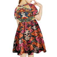Day of Dead Lady Kid Short Sleeve Dress Sugar Skull Field Rose Lady - Wonder Print Shop