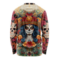 Day of Dead Lady Long Sleeve Shirt Sugar Skull Field Rose Lady - Wonder Print Shop