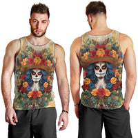 Day of Dead Lady Men Tank Top Sugar Skull Field Rose Lady - Wonder Print Shop