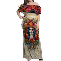 Day of Dead Lady Off Shoulder Maxi Dress Sugar Skull Field Rose Lady - Wonder Print Shop